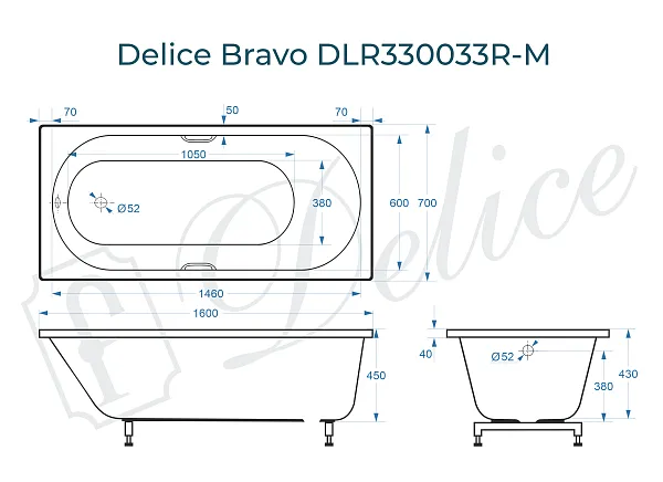 Ванна из искусственного камня Delice Bravo DLR330033R-M фото 1
