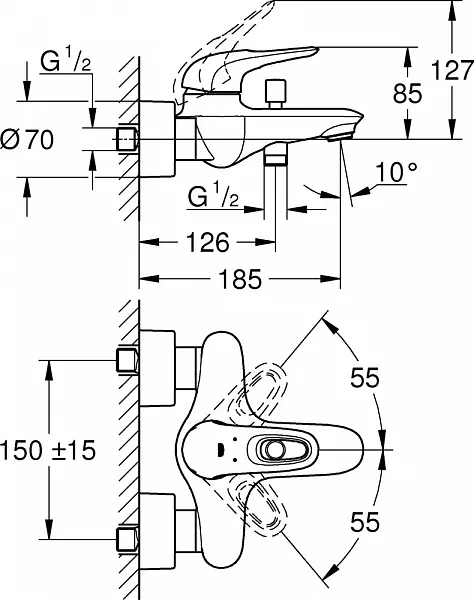 Смеситель Grohe Eurostyle 33591003 для ванны с душем фото 3