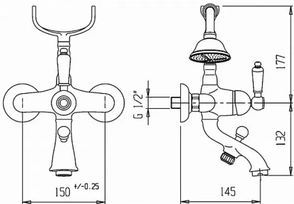 Смеситель Caprigo Adria Uno 02-011-crm для ванны с душем фото 2