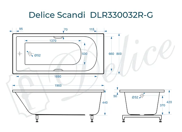 Ванна из искусственного камня Delice Scandi DLR330032R-G фото 2