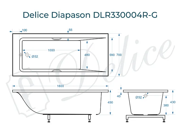 Ванна из искусственного камня Delice Diapason DLR330004R-G фото 1