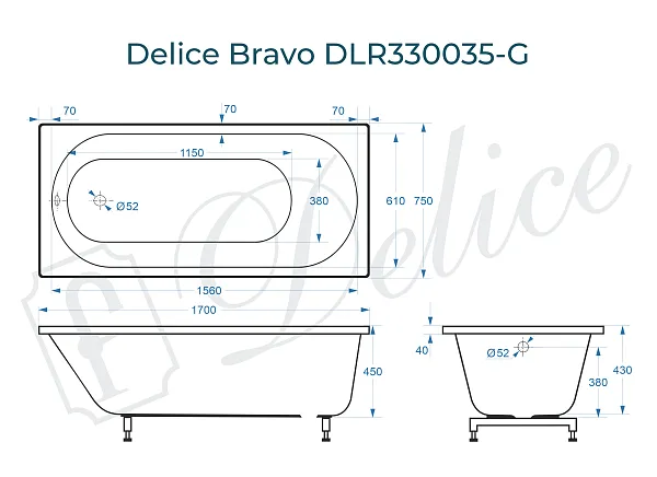 Ванна из искусственного камня Delice Bravo DLR330035-G фото 1