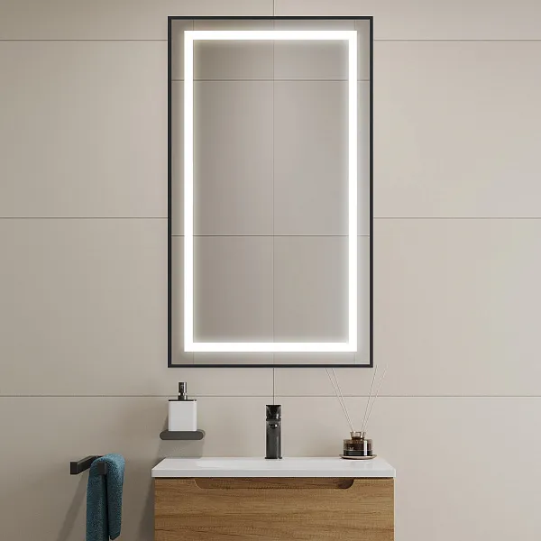 Зеркало BelBagno Kraft 50x90 SPC-KRAFT-500-900-SENS-NERO с подсветкой фото 8