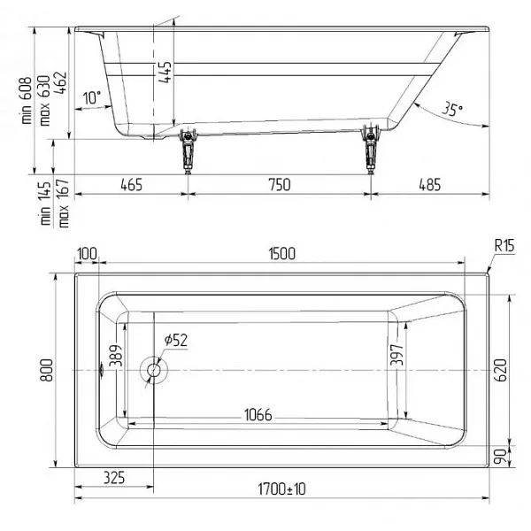 Ванна чугунная Delice Parallel 170x80 DLR220502-AS без ручек с антискользящим покрытием фото 2