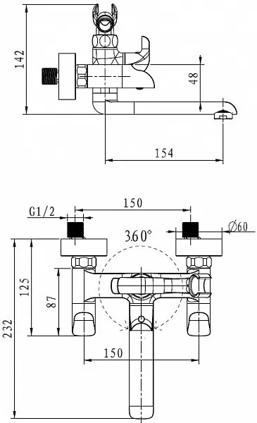 Смеситель Kaiser Saturn 42022 для ванны с душем фото 2