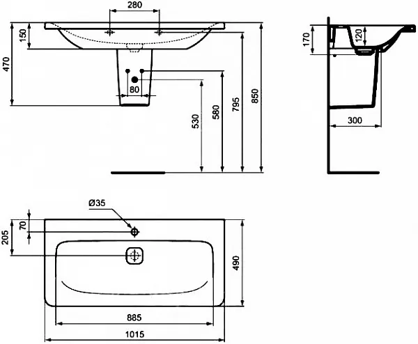 Раковина Ideal Standard Tonic II 102 см K086201 фото 6