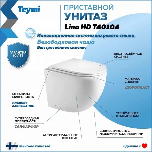 Унитаз Watersense Milana HD W00094 приставной безободковый с микролифтом фото 1