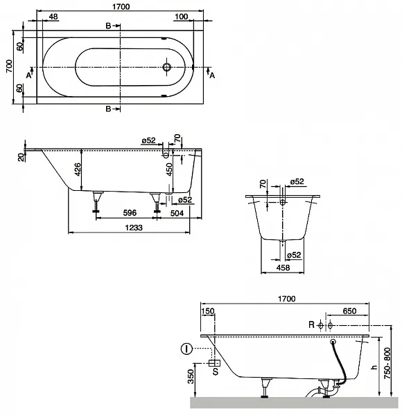 Квариловая ванна Villeroy & Boch Oberon 170x70 UBQ177OBE2V-01 фото 8