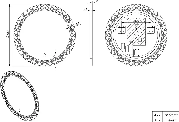 Зеркало Esbano 68x68 ESMI3599FD с подсветкой фото 3