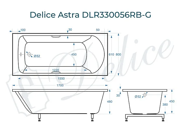 Ванна из искусственного камня Delice Astra DLR330056RB-G фото 1