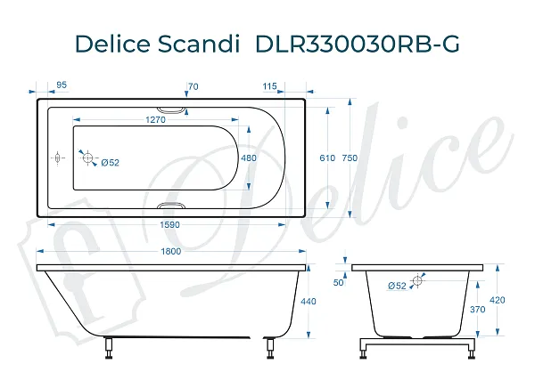 Ванна из искусственного камня Delice Scandi DLR330030RB-G фото 2
