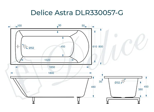 Ванна из искусственного камня Delice Astra DLR330057-G фото 2