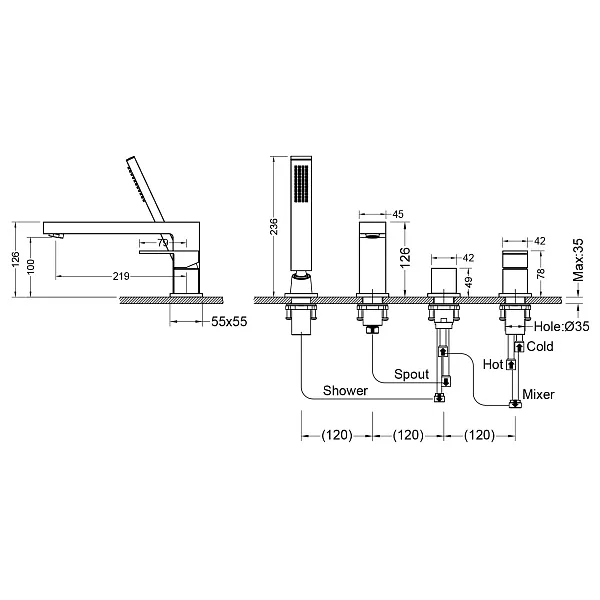Смеситель на борт ванны TIMO Selene 2130/03Y фото 2