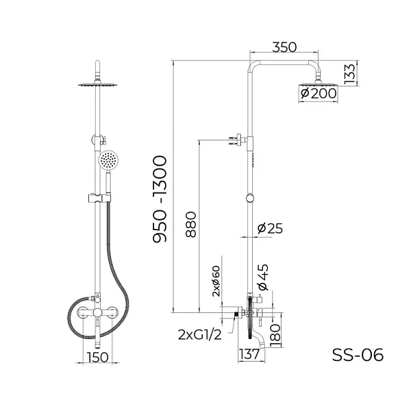 Душевая стойка KNOTLOR STREAMLINE SS-06 фото 3