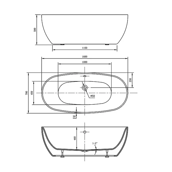 Акриловая ванна Vincea 160x78 VBT-405-1600 фото 4
