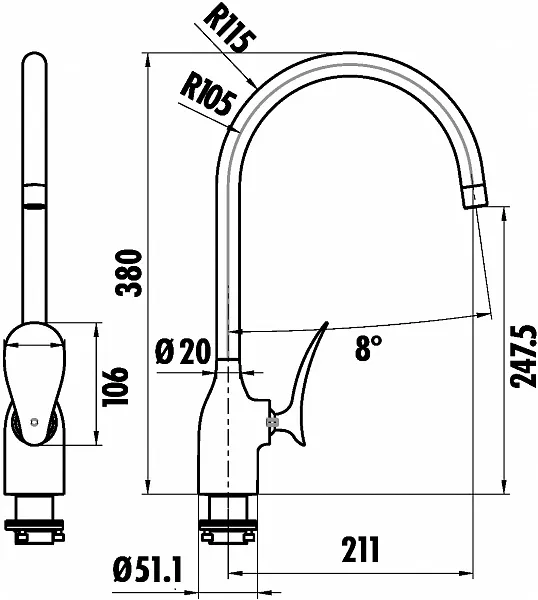 Смеситель Creavit Foglia FG8501 для кухонной мойки фото 3