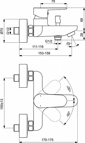 Смеситель Ideal Standard Tyria BC157HS для ванны с душем фото 3