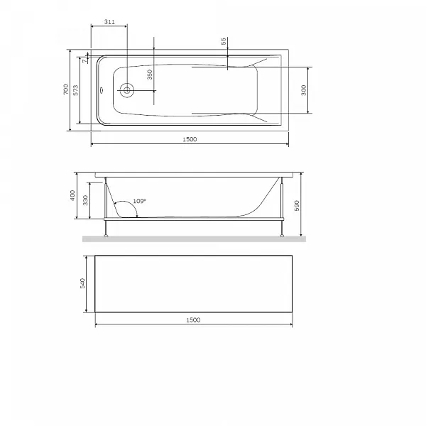 Экран для ванны Am.Pm Gem 150х70 W90A-150-070B-P фото 2