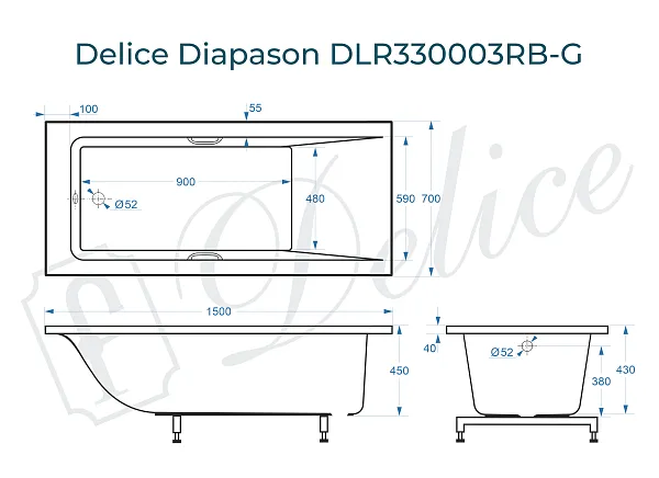 Ванна из искусственного камня Delice Diapason DLR330003RB-G фото 2