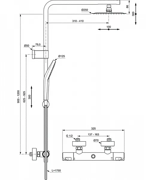 Душевая стойка Ideal Standard Ceratherm t50 A7704AA фото 7