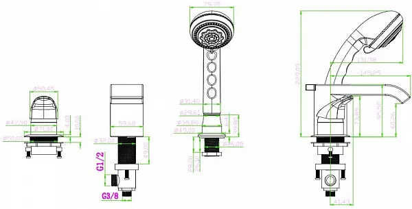 Смеситель Boheme AquaDesign Pacifica 492 на борт ванны фото 2