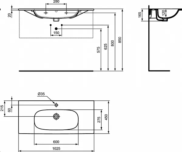 Раковина Ideal Standard Tesi Vanity 103 см T3508V1 фото 6