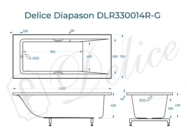 Ванна из искусственного камня Delice Diapason DLR330014R-G фото 1