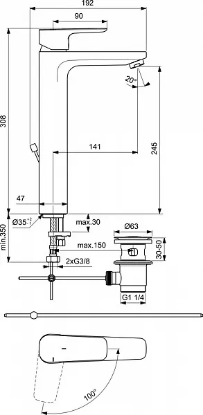 Смеситель Ideal Standard Ceraplan lll BC572AA для раковины-чаши с донным клапаном фото 2