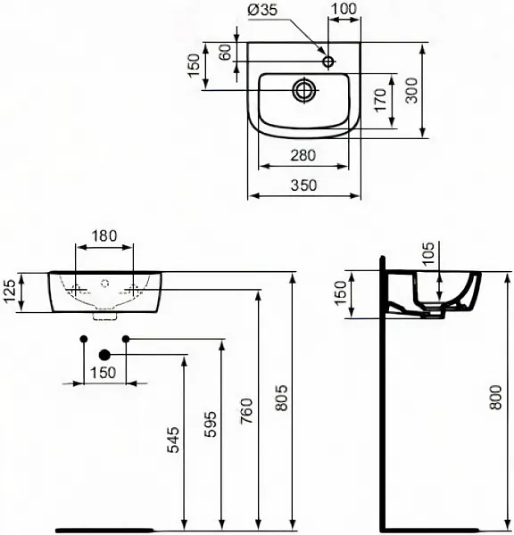 Раковина Ideal Standard Tempo 35 см T056901 фото 3