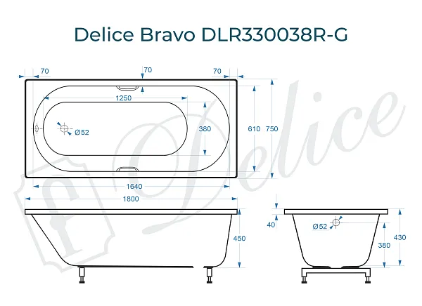 Ванна из искусственного камня Delice Bravo DLR330038R-G фото 1