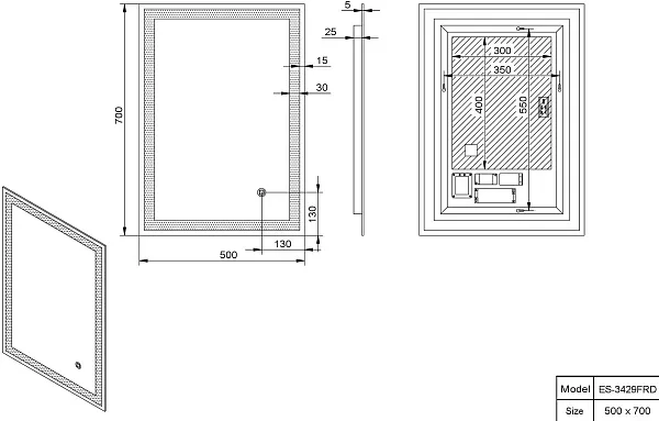 Зеркало Esbano 50x70 ESMI3429FRD с подсветкой фото 3