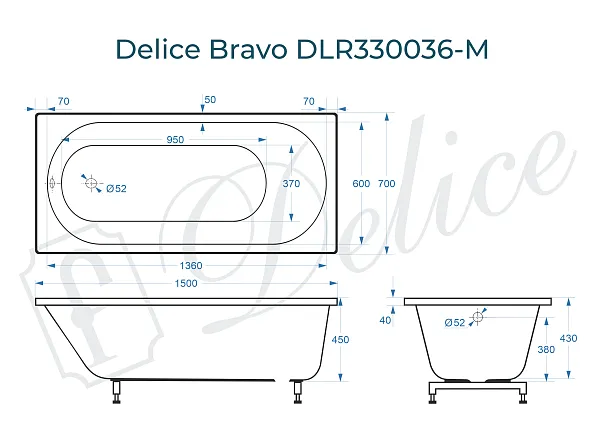 Ванна из искусственного камня Delice Bravo DLR330036-M фото 2