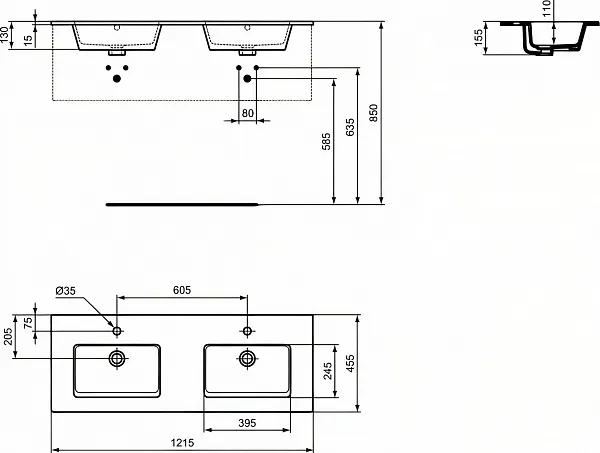 Раковина Ideal Standard Tempo 122 см E053401 фото 3
