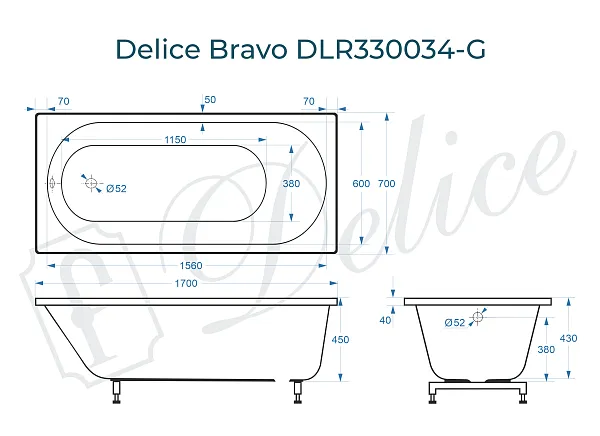 Ванна из искусственного камня Delice Bravo DLR330034-G фото 1