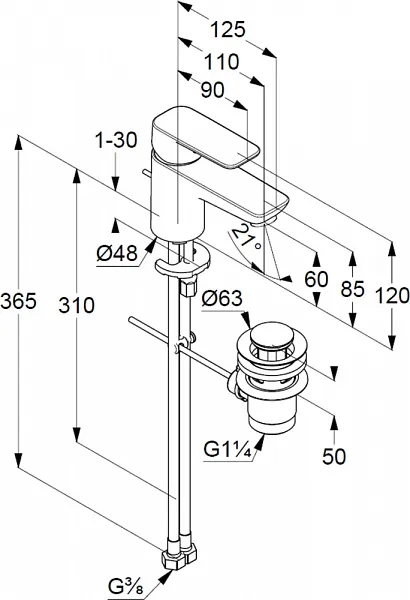 Смеситель Kludi Pure&Style 403850575 для раковины с донным клапаном фото 4