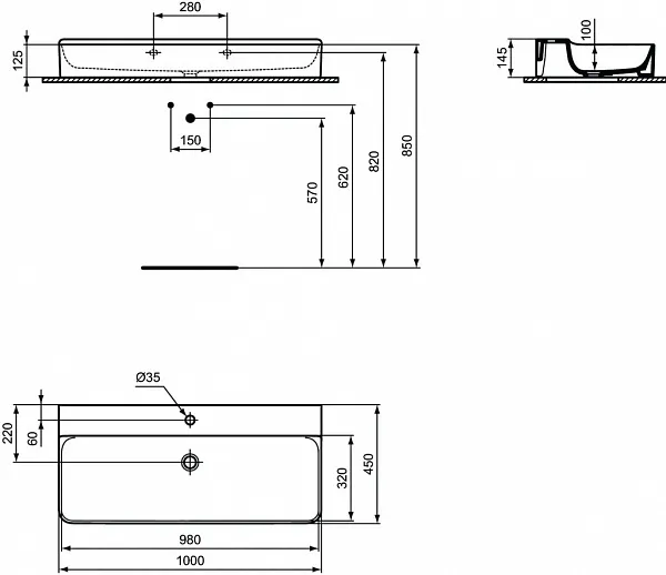 Раковина Ideal Standard Conca 100 см T383501 фото 11