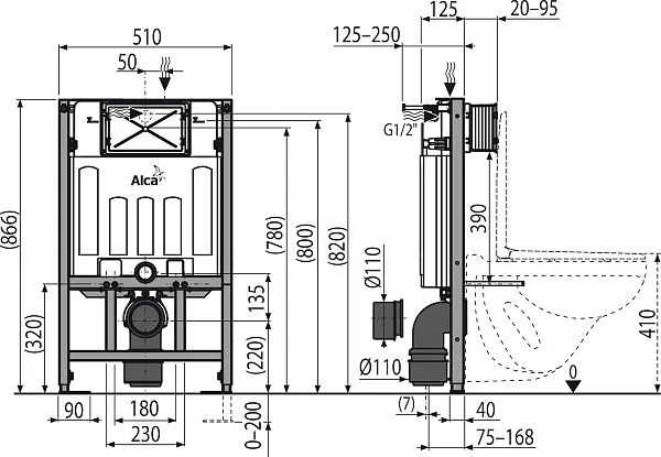 Инсталляция для унитаза AlcaPlast Sadromodul AM101/850 фото 2