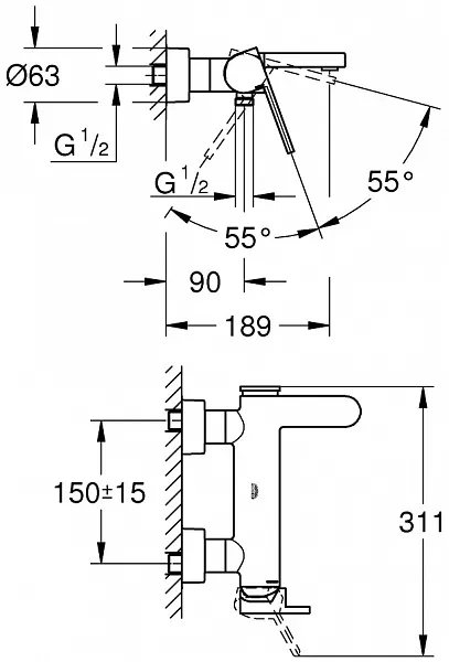 Смеситель Grohe Plus 33553003 для ванны с душем фото 4