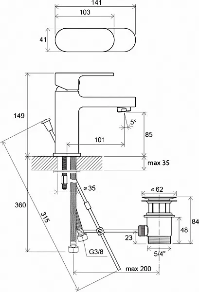 Смеситель Ravak Chrome CR 011.00 X070053 для раковины с донным клапаном фото 5