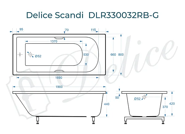 Ванна из искусственного камня Delice Scandi DLR330032RB-G фото 2