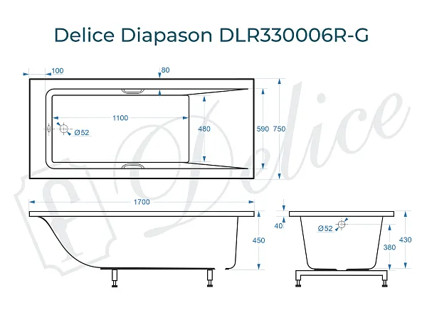 Ванна из искусственного камня Delice Diapason DLR330006R-G фото 2