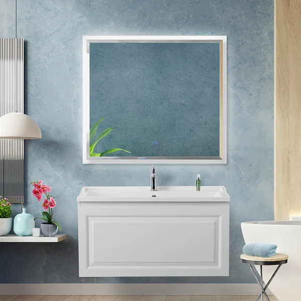 Зеркало Cezares Interni 100x90 CZR-SPC-INT-1000-900-LED-TCH-WARM-BL с подсветкой Bianco Lucido фото 7