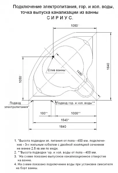 Акриловая ванна Aquatek Сириус 165x165 SIR164-0000002 вклеенный каркас фото 8