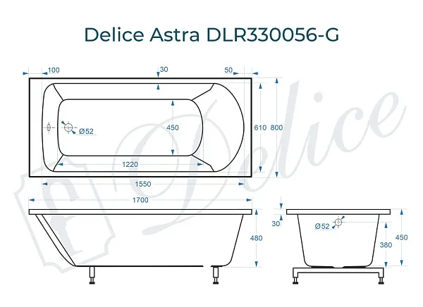 Ванна из искусственного камня Delice Astra DLR330056-G фото 2