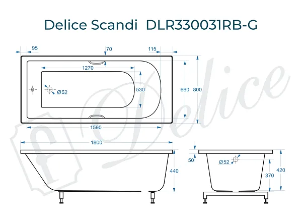 Ванна из искусственного камня Delice Scandi DLR330031RB-G фото 2
