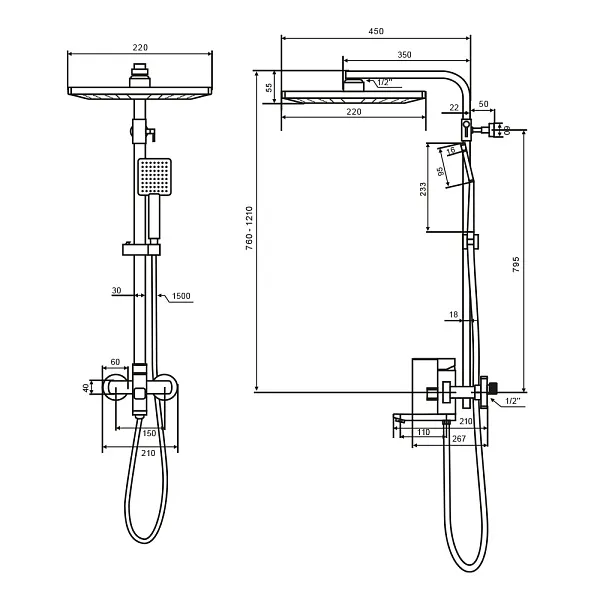 Душевая стойка Maretti Project Black PB21RYN56 фото 3