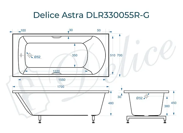 Ванна из искусственного камня Delice Astra DLR330055R-G фото 1
