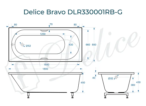 Ванна из искусственного камня Delice Bravo DLR330001RB-G фото 1