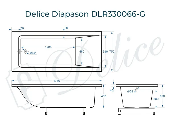 Ванна из искусственного камня Delice Diapason DLR330066-G фото 1