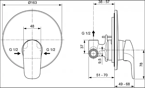 Смеситель Ideal Standard Ceraflex A6757AA для душа с внутренней частью фото 2